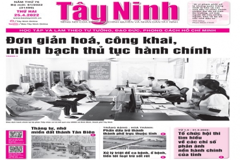 Điểm báo in Tây Ninh ngày 25.04.2022