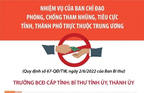 Nhiệm vụ của BCĐ phòng, chống tham nhũng, tiêu cực tỉnh, thành phố