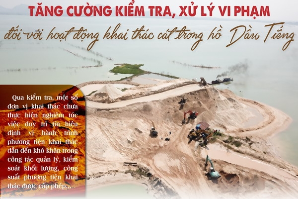 Tăng cường kiểm tra, xử lý vi phạm đối với hoạt động khai thác cát trong hồ Dầu Tiếng