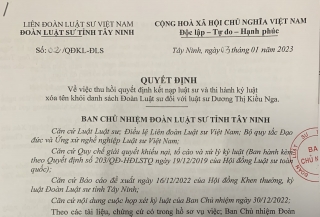 Đoàn luật sư tỉnh Tây Ninh: Vì sao một luật sư bị xoá tên?