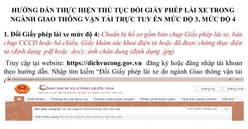 Hướng dẫn thủ tục cấp, đổi giấy phép lái xe trên Cổng dịch vụ công Quốc gia