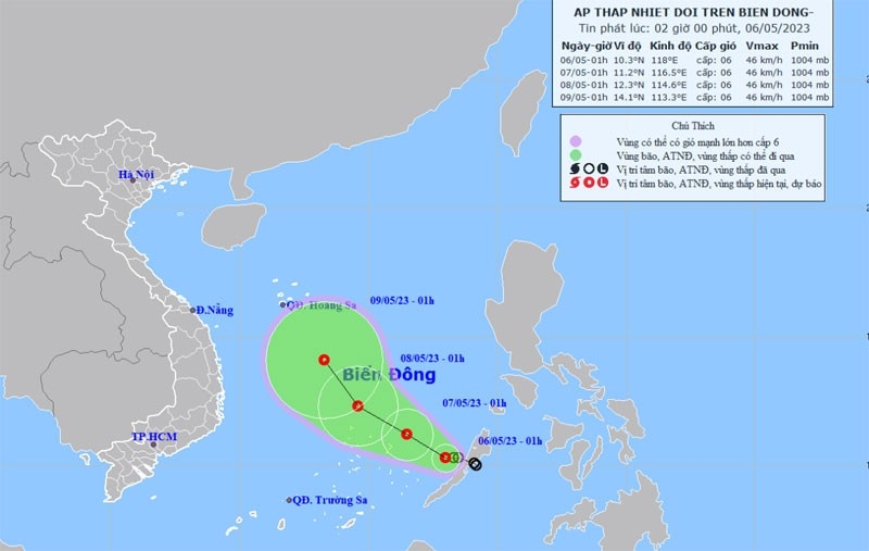 Áp thấp nhiệt đới cách đảo Song Tử Tây khoảng 430km