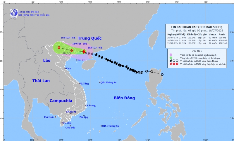 Bão số 1 giật cấp 12, cách Móng Cái (Quảng Ninh) 100km