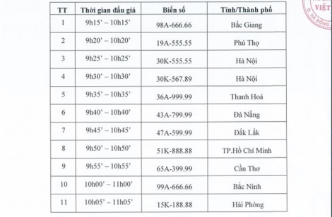 Đang đấu giá 11 biển số siêu đẹp