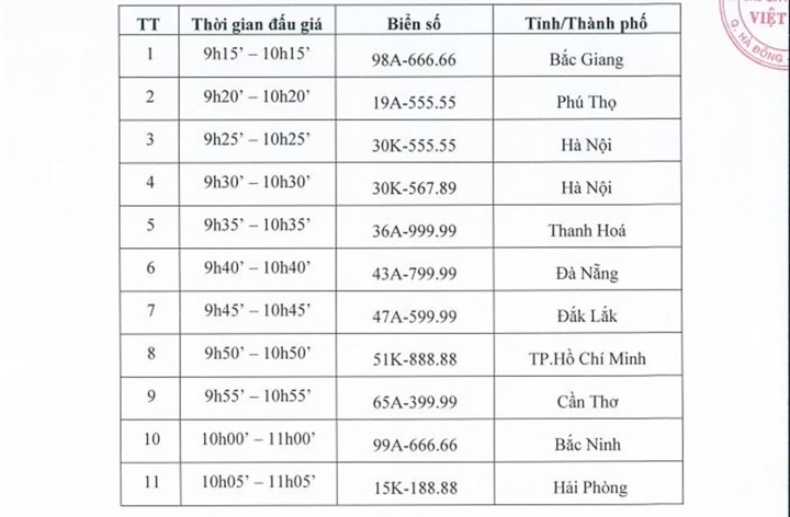 Đang đấu giá 11 biển số siêu đẹp