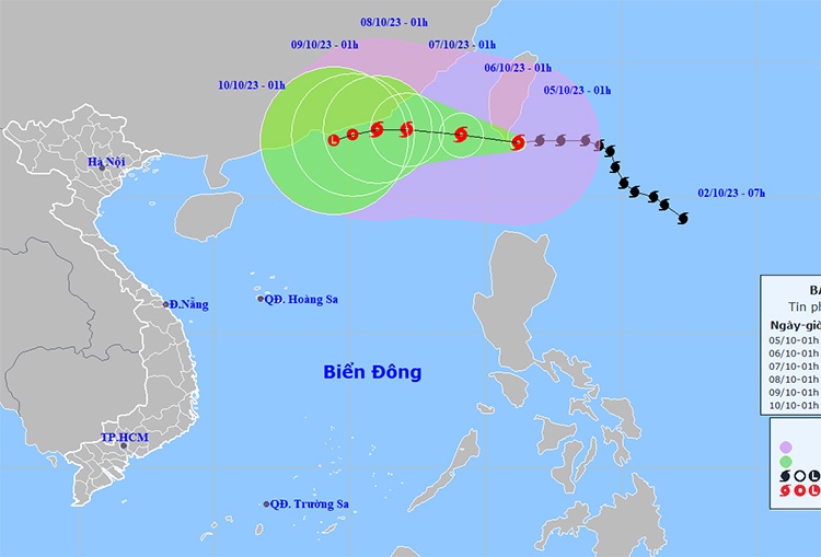 Thời tiết ngày 5/10: Bão Koinu gây gió mạnh, sóng lớn và mưa dông trên biển