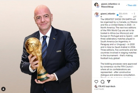 Chủ tịch FIFA xác nhận World Cup 2034 sẽ diễn ra ở Ả Rập Saudi
