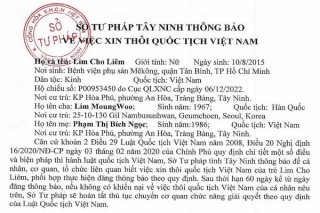 Thông báo về việc xin thôi Quốc tịch Việt Nam