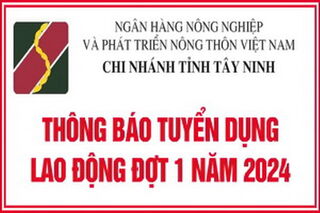 Agribank Chi nhánh tỉnh Tây Ninh thông báo tuyển dụng lao động đợt 1 năm 2024