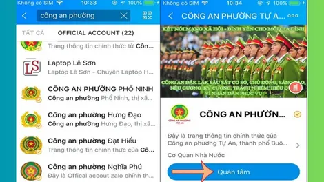 Cách tra cứu số điện thoại Cảnh sát khu vực bằng Zalo