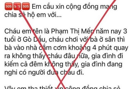 Thông tin lan truyền về cháu gái 3 tuổi mất tích ở Gò Dầu xôn xao dư luận là sai sự thật