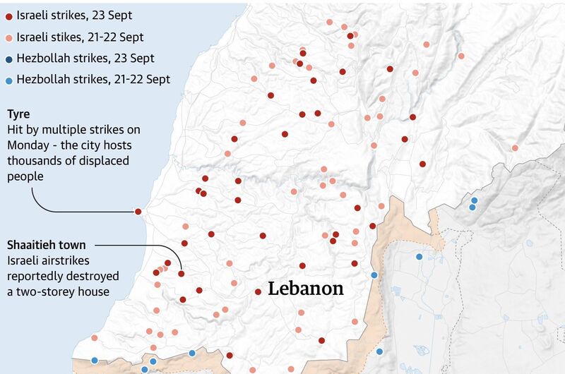 Israel không kích ồ ạt vào Lebanon, làm hơn 2.000 người thương vong