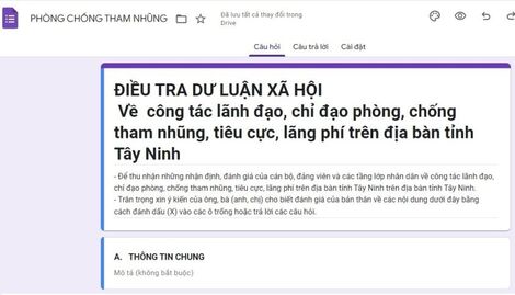 Tây Ninh: Điều tra dư luận xã hội về công tác lãnh đạo, chỉ đạo đấu tranh phòng, chống tham nhũng, tiêu cực, lãng phí