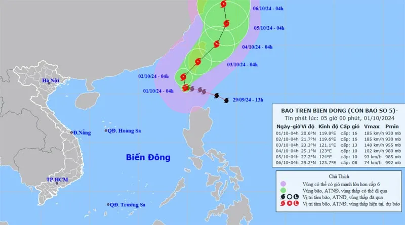 Bão Krathon mạnh cấp 16, giật trên cấp 17 vào Biển Đông, trở thành cơn bão số 5