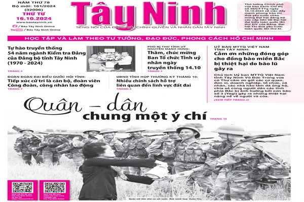 Điểm báo in Tây Ninh ngày 16.10.2024