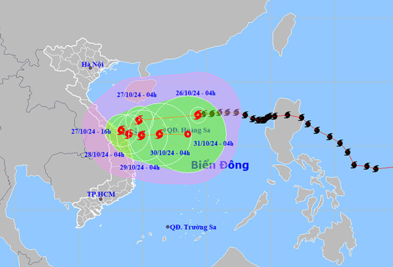 Thời tiết ngày 26/10: Bão số 6 mạnh cấp 11, đổi hướng liên tục khi di chuyển