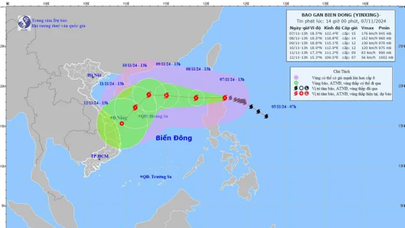 Bão Yinxing đạt mức cực đại, hướng vào Biển Đông