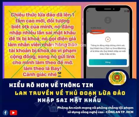 Công an TP. Hồ Chí Minh lý giải thông tin lừa đảo nhập sai mật khẩu ngân hàng