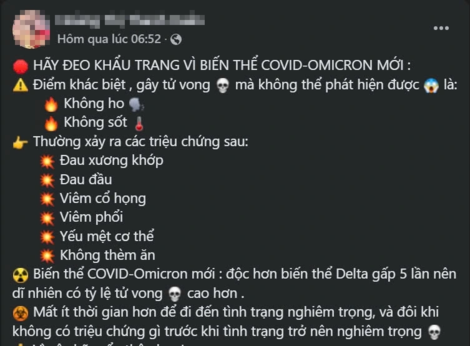 "Biến thể COVID-Omicron độc hơn biến thể Delta gấp 5 lần" là tin giả