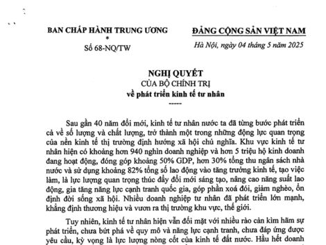 Toàn văn Nghị quyết số 68-NQ/TW của Bộ Chính trị về phát triển kinh tế tư nhân