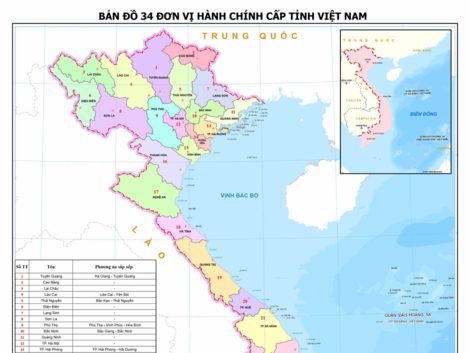 Bản đồ 34 tỉnh, thành mới của Việt Nam vừa được Quốc hội thông qua