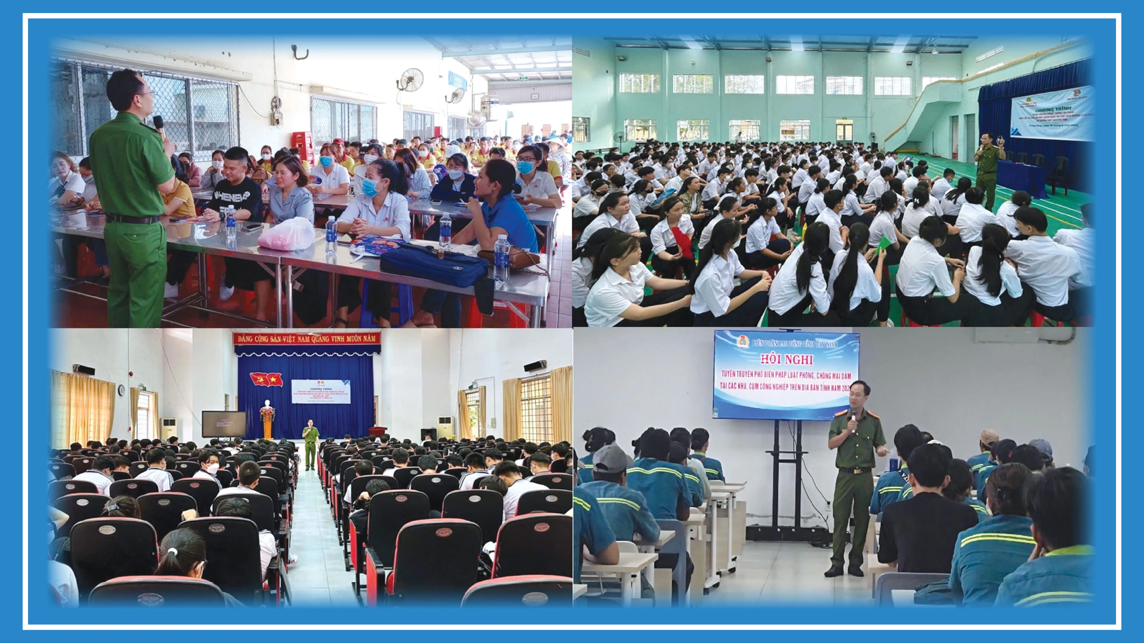 ông an Tây Ninh tuyên truyền về an ninh mạng cho công nhân trong một khu công nghiệp trên địa bàn tỉnh