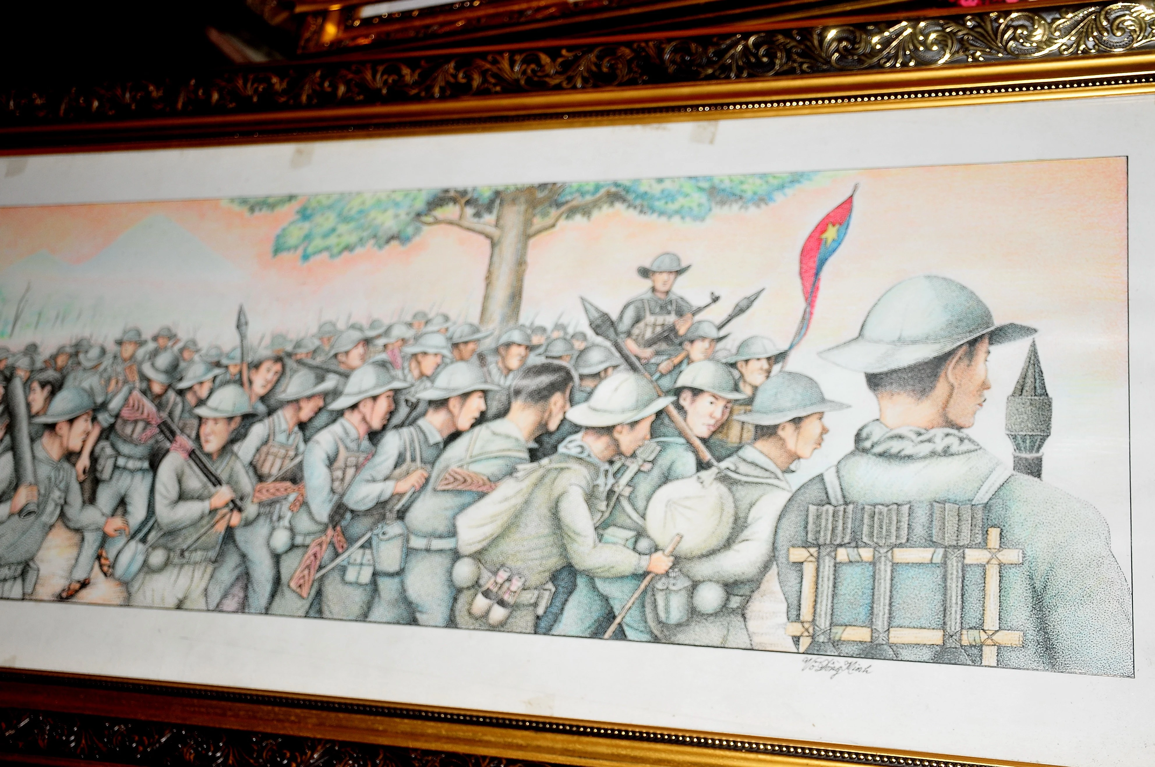 Tranh chiến sĩ cách mạng xung trận.