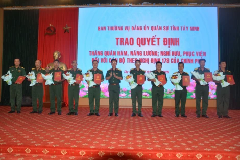 Ban Thường vụ Đảng uỷ Quân sự tỉnh: Trao quyết định đối với cán bộ theo Nghị định 178 của Chính phủ