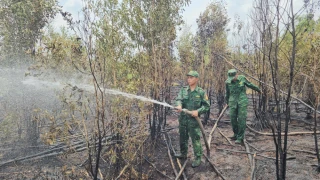 Đồn Biên phòng Mỹ Thạnh Tây tham gia chữa cháy rừng giáp biên giới