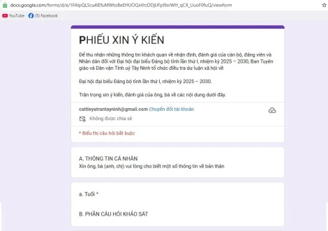 Ban Tuyên giáo và Dân vận Tỉnh ủy tổ chức điều tra dư luận xã hội về Đại hội đại biểu Đảng bộ tỉnh Tây Ninh lần thứ I, nhiệm kỳ 2025-2030