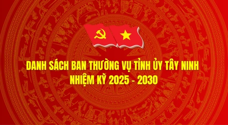 Phiên chính thức Đại hội đại biểu Đảng bộ tỉnh Tây Ninh lần thứ I, nhiệm kỳ 2025-2030 diễn ra ngày 10/10/2025, đã công bố Quyết định của Bộ Chính trị chỉ định tham gia Ban Chấp hành, Ban Thường vụ Tỉnh ủy, Ủy ban Kiểm tra Tỉnh ủy Tây Ninh nhiệm kỳ 2025-2030. Theo đó, Bộ Chính trị chỉ định tham gia Ban Thường vụ Tỉnh ủy tỉnh gồm 20 đồng chí.
