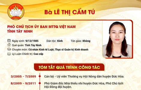 Tóm tắt quá trình công tác của Phó Chủ tịch UBMTTQ Việt Nam tỉnh Tây Ninh Lê Thị Cẩm Tú