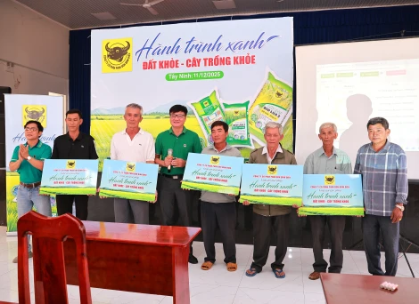 Ngày 11/12, tại xã Bến Cầu, tỉnh Tây Ninh, Công ty Cổ phần Phân bón Bình Điền tổ chức hội thảo giới thiệu, hướng dẫn kỹ thuật sử dụng phân bón đầu trâu cho gần 100 nông dân sản xuất lúa vụ Đông Xuân 2025-2026; khởi động chương trình “Hành trình xanh - Đất khỏe - Cây trồng khỏe” trên địa bàn.
